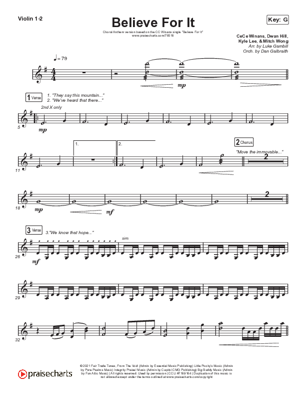 Believe For It (Choral Anthem SATB) String Pack (CeCe Winans / Arr. Luke Gambill)