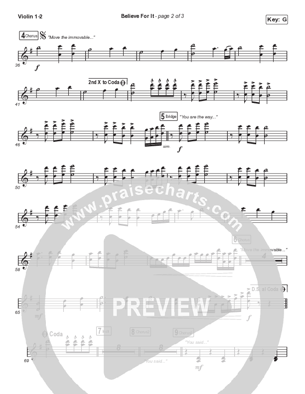 Believe For It (Choral Anthem SATB) Violin 1,2 (CeCe Winans / Arr. Luke Gambill)