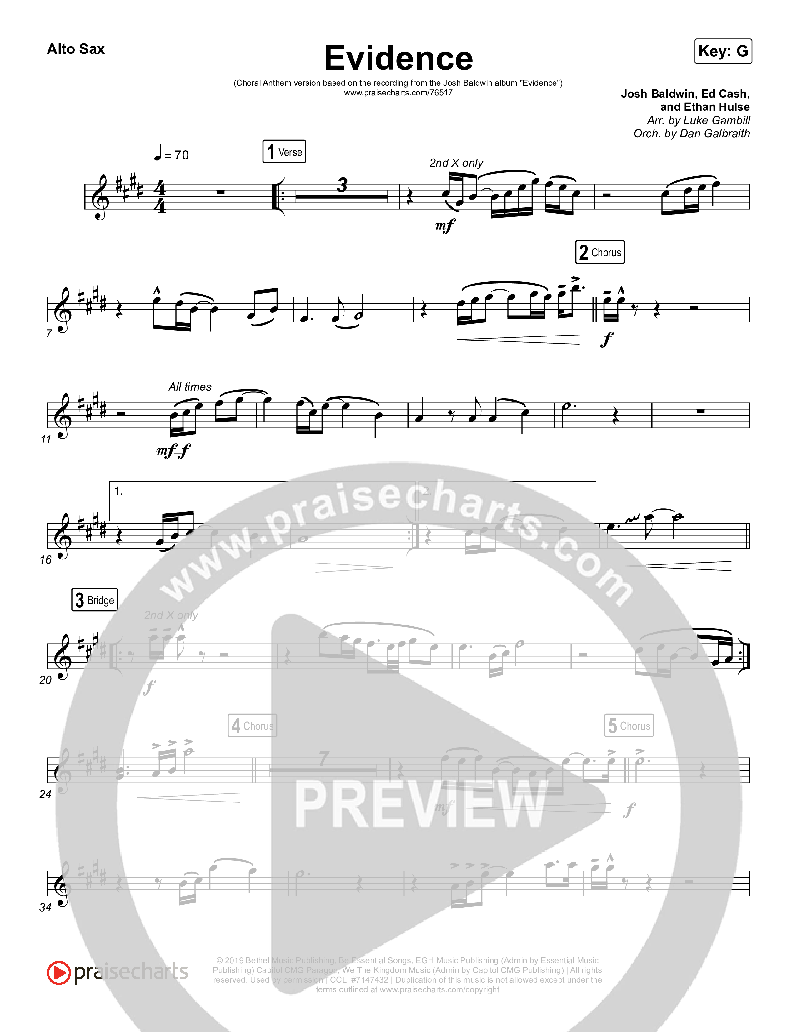 Evidence (Choral Anthem SATB) Alto Sax (Josh Baldwin / Arr. Luke Gambill)