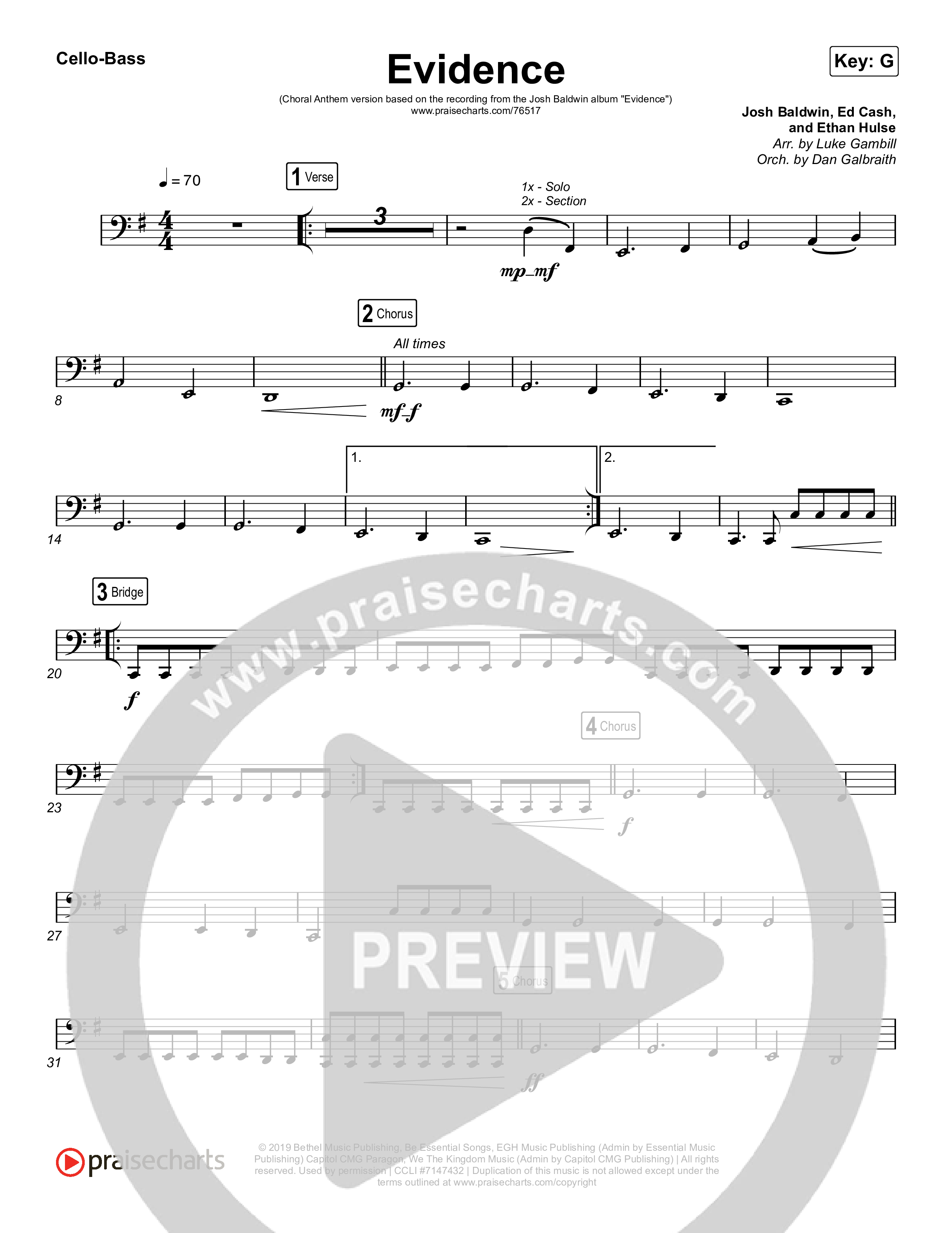 Evidence (Choral Anthem SATB) Cello/Bass (Josh Baldwin / Arr. Luke Gambill)