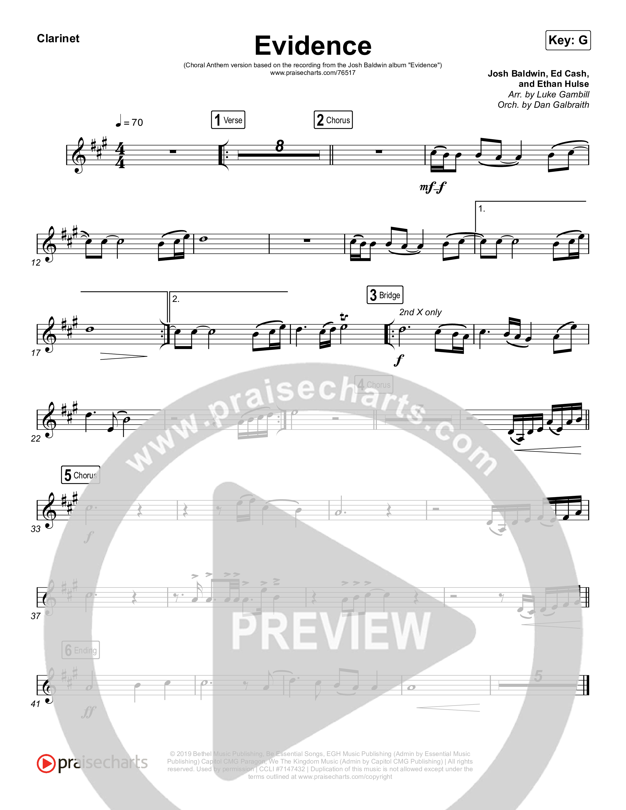 Evidence (Choral Anthem SATB) Clarinet (Josh Baldwin / Arr. Luke Gambill)