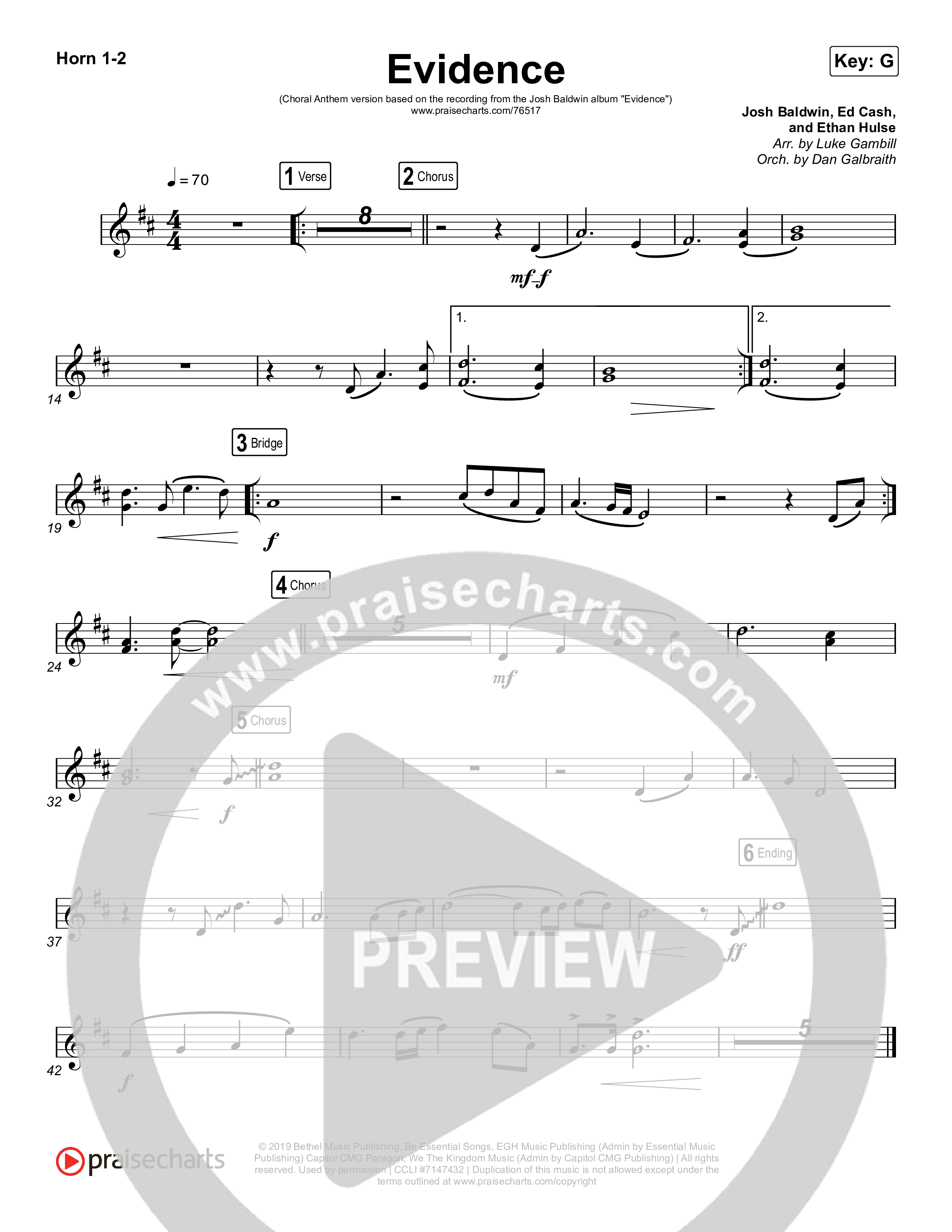 Evidence (Choral Anthem SATB) French Horn 1/2 (Josh Baldwin / Arr. Luke Gambill)