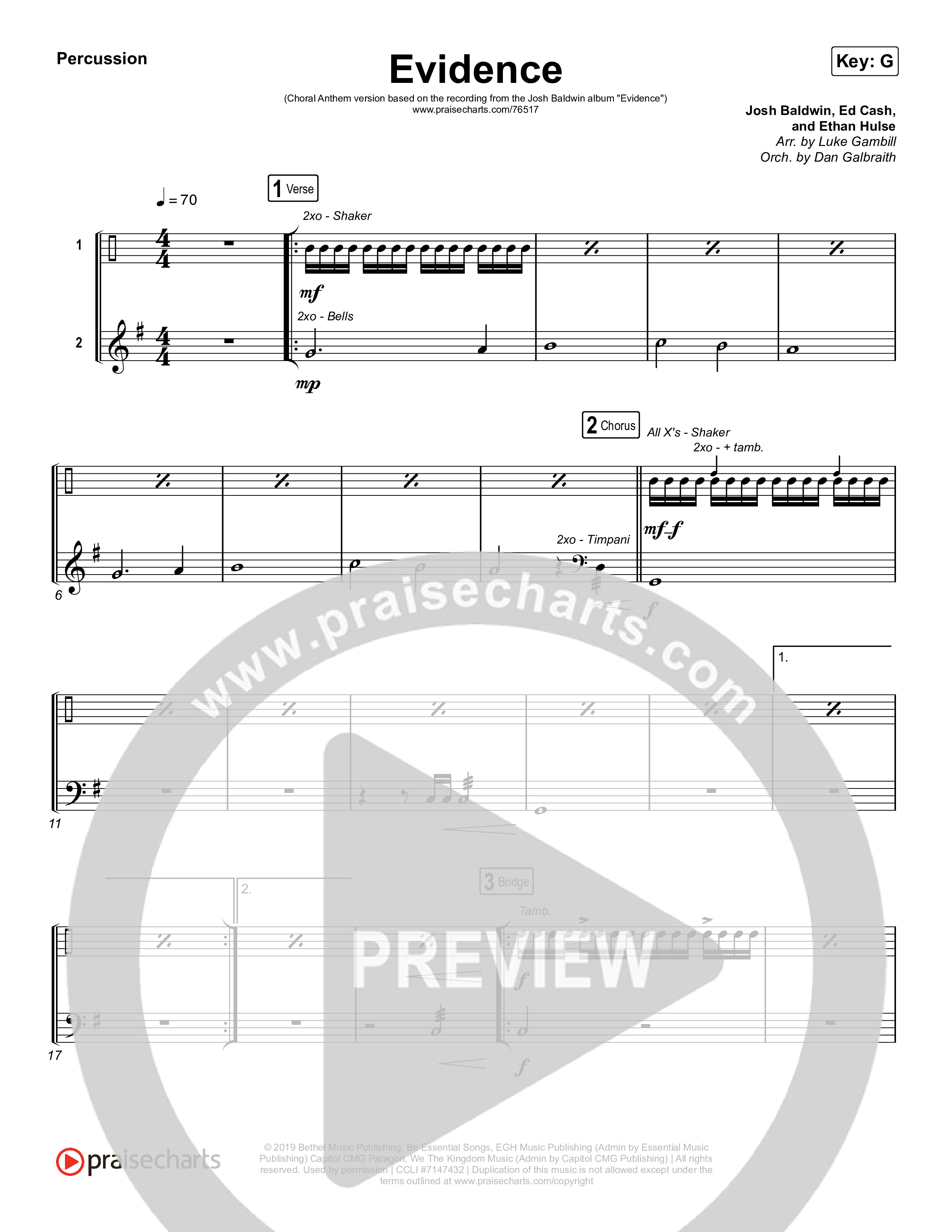 Evidence (Choral Anthem SATB) Percussion (Josh Baldwin / Arr. Luke Gambill)