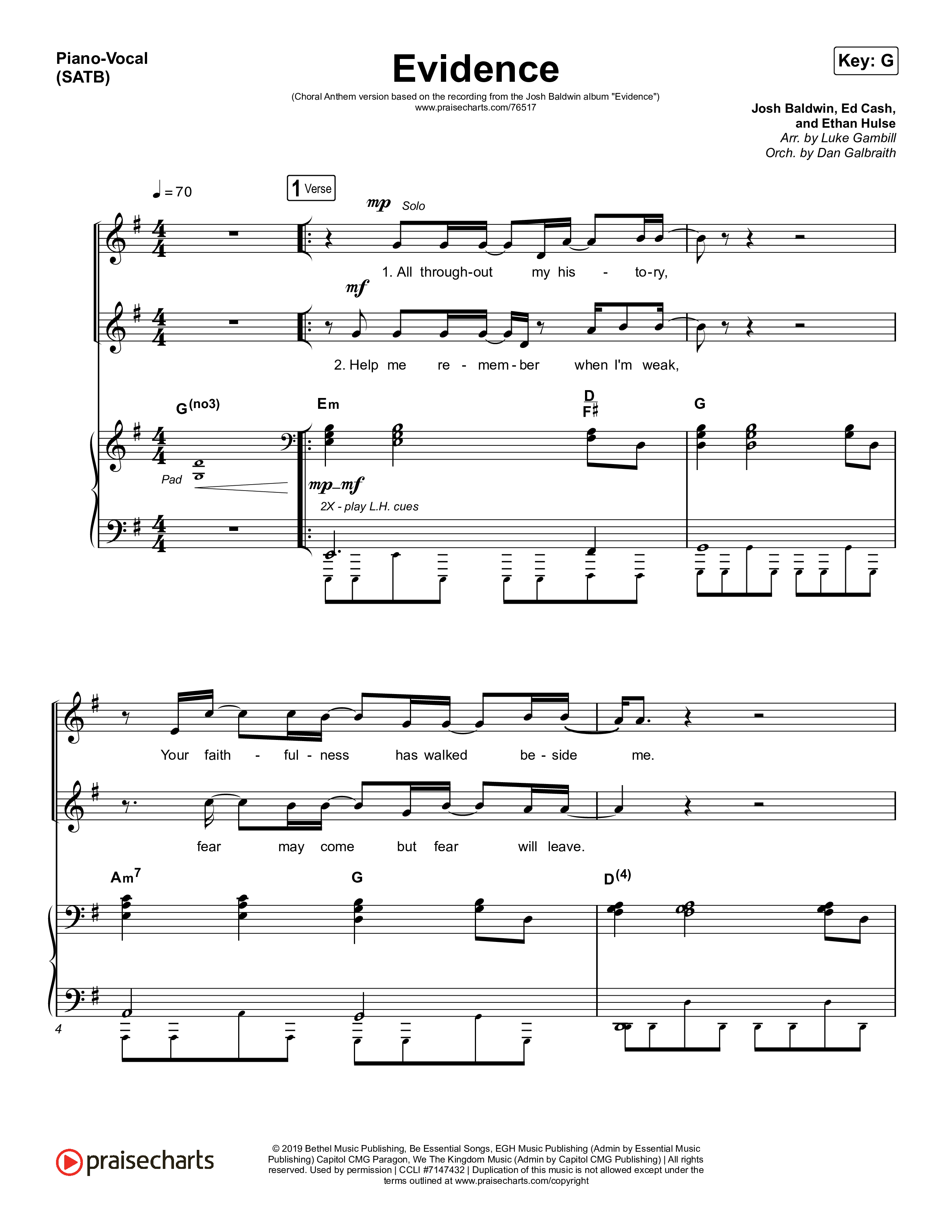Evidence (Choral Anthem SATB) Piano/Choir (SATB) (Josh Baldwin / Arr. Luke Gambill)
