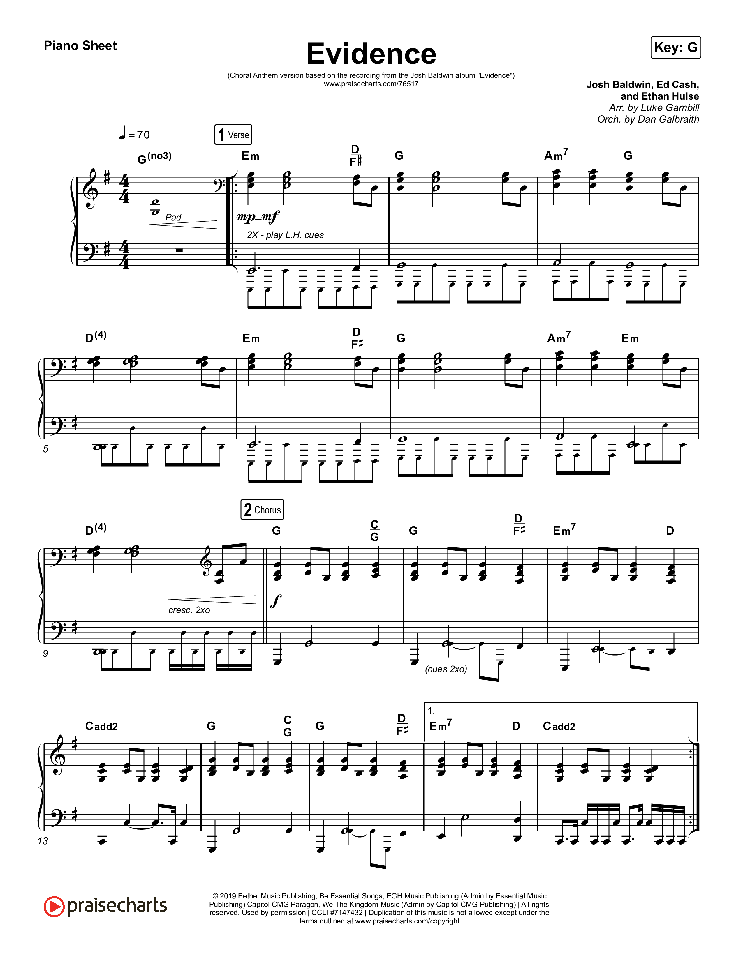 Evidence (Choral Anthem SATB) Piano Sheet (Josh Baldwin / Arr. Luke Gambill)