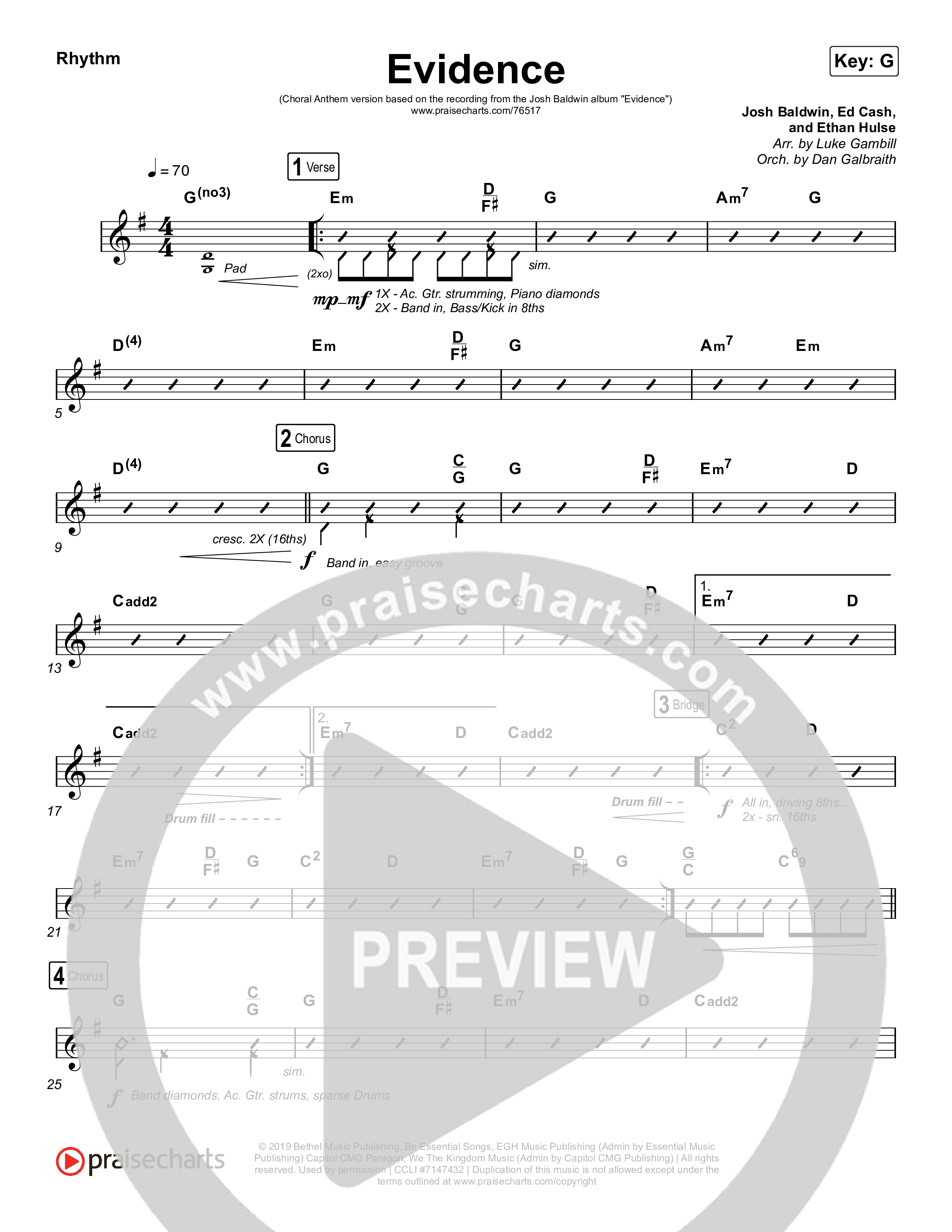 Evidence (Choral Anthem SATB) Rhythm Chart (Josh Baldwin / Arr. Luke Gambill)