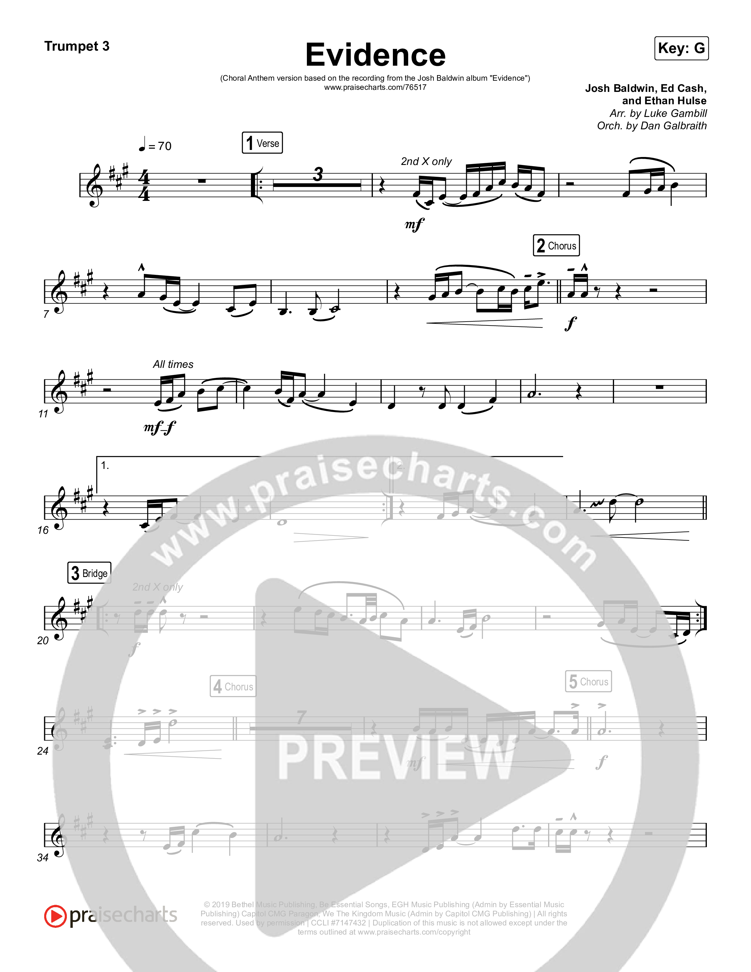 Evidence (Choral Anthem SATB) Trumpet 3 (Josh Baldwin / Arr. Luke Gambill)
