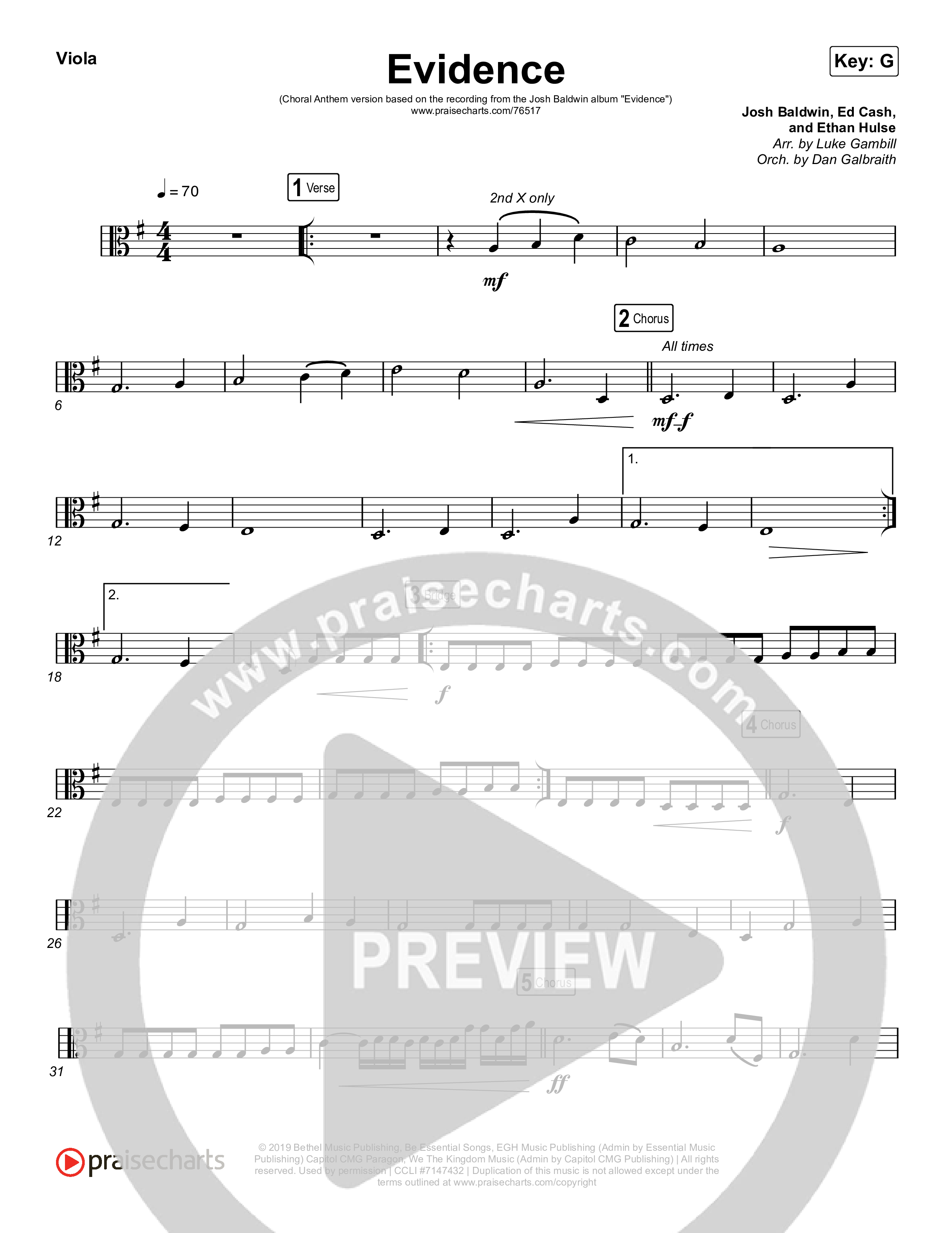 Evidence (Choral Anthem SATB) Viola (Josh Baldwin / Arr. Luke Gambill)