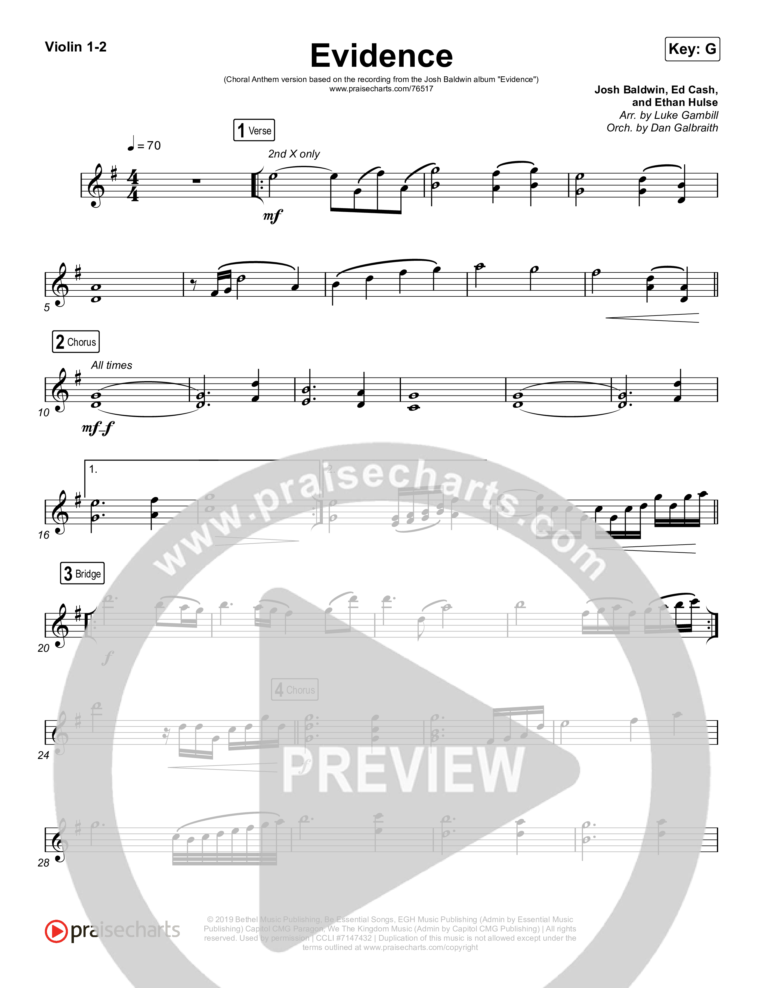 Evidence (Choral Anthem SATB) Violin 1/2 (Josh Baldwin / Arr. Luke Gambill)