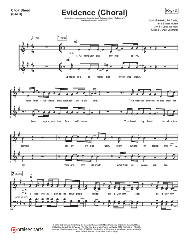 Evidence (Choral Anthem SATB) Choir Sheet (SATB) (Josh Baldwin / Arr. Luke Gambill)
