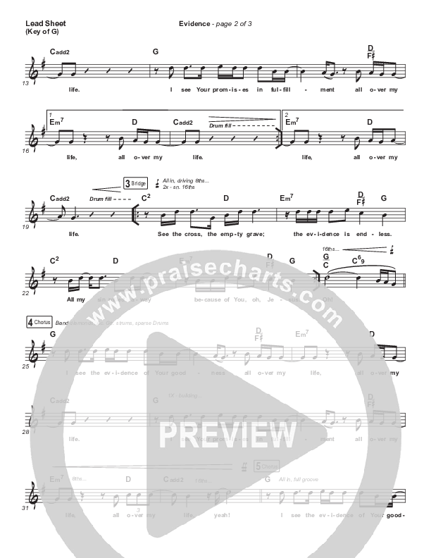 Evidence (Choral Anthem SATB) Lead Sheet (Melody) (Josh Baldwin / Arr. Luke Gambill)