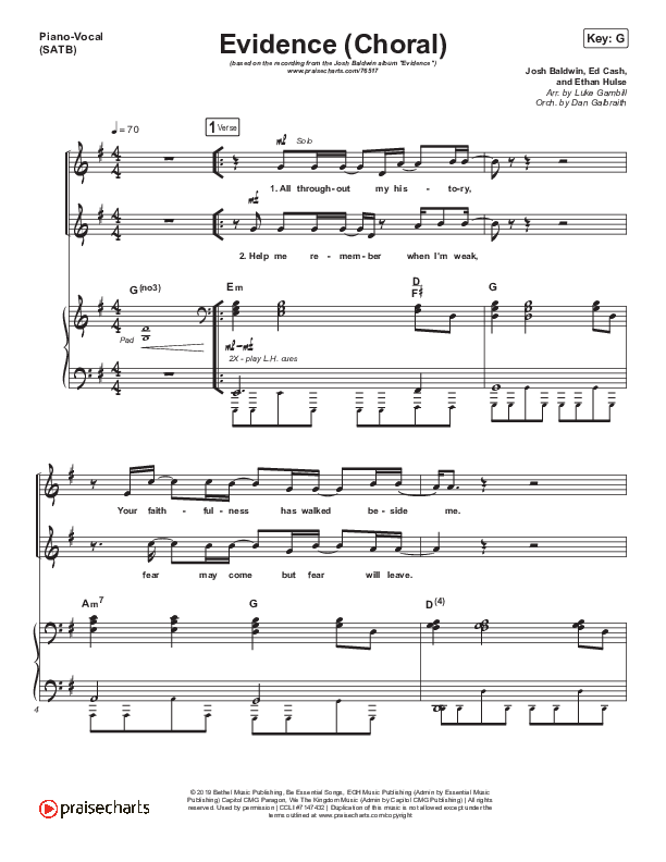 Evidence (Choral Anthem SATB) Piano/Vocal Pack (Josh Baldwin / Arr. Luke Gambill)