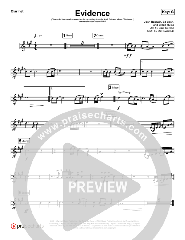 Evidence (Choral Anthem SATB) Clarinet (Josh Baldwin / Arr. Luke Gambill)