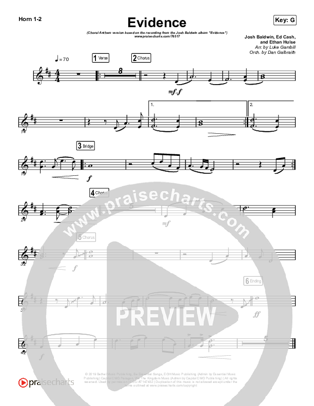 Evidence (Choral Anthem SATB) French Horn 1/2 (Josh Baldwin / Arr. Luke Gambill)