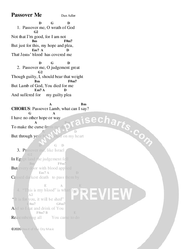 Passover Me Chord Chart (Dan Adler)