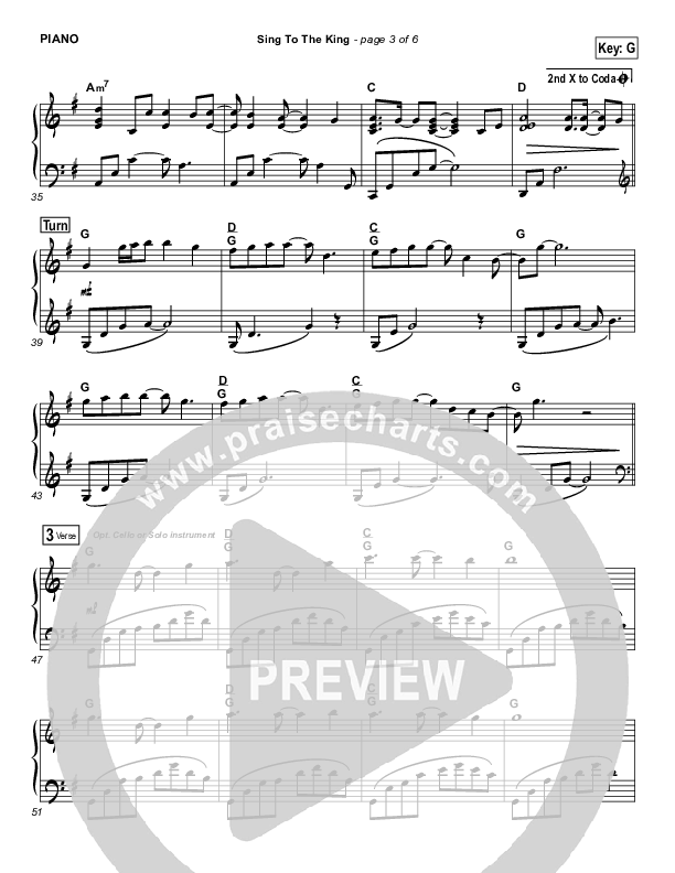 Sing To The King (Instrumental) Piano Sheet (David Bauer)