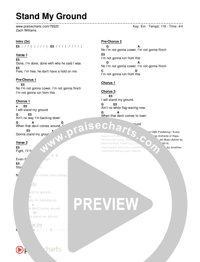 Stand My Ground Chords PDF (Zach Williams) PraiseCharts