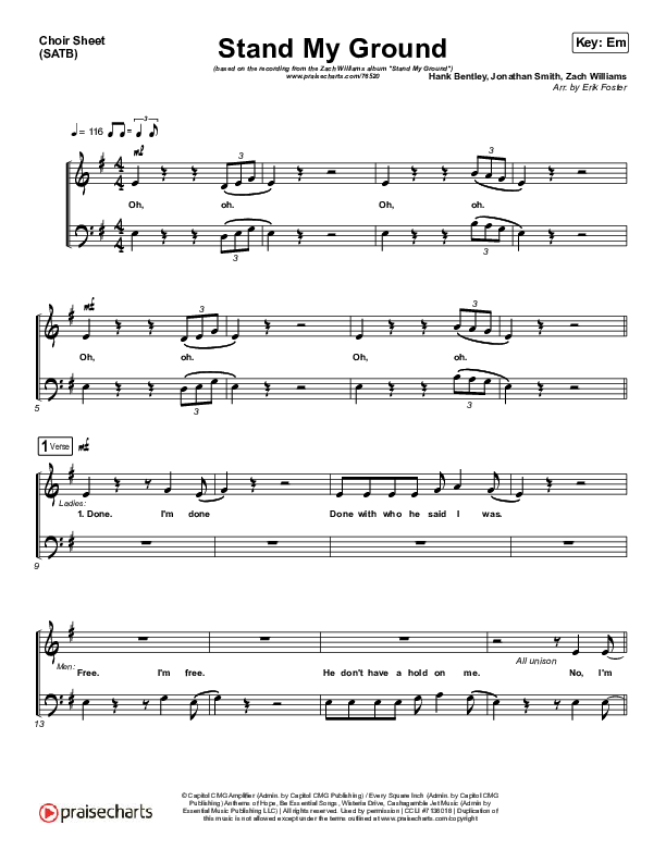 Stand My Ground Sheet Music PDF (Zach Williams) PraiseCharts