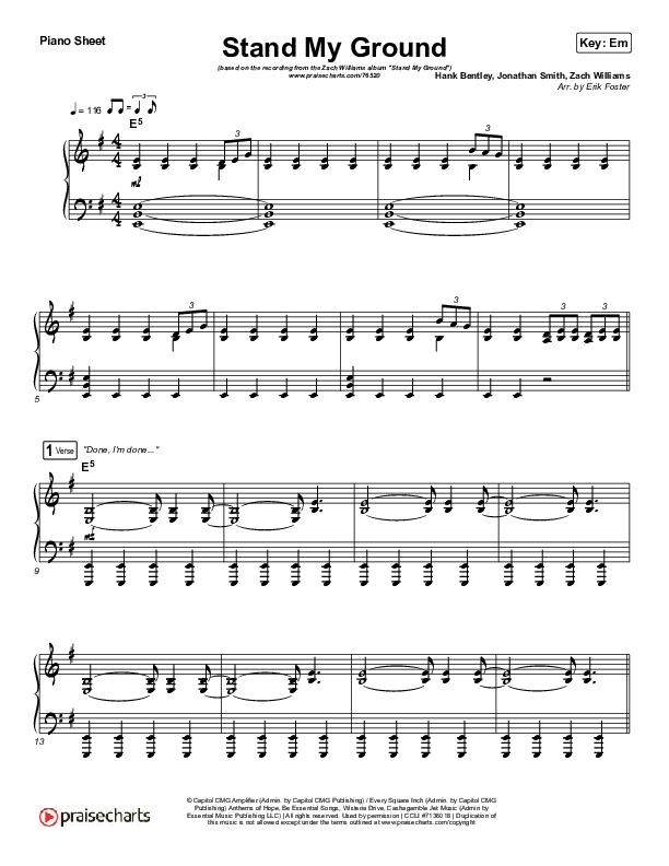 Stand My Ground Piano Sheet (Zach Williams)
