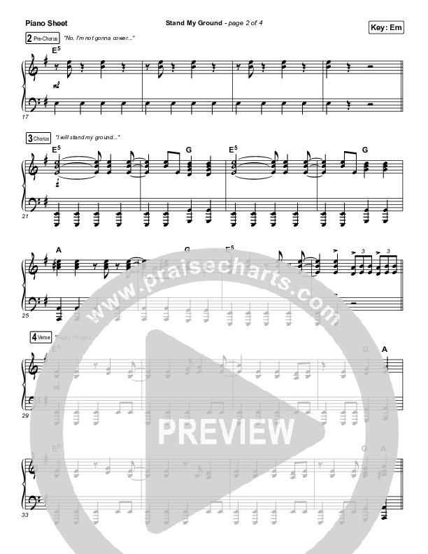 Stand My Ground Piano Sheet (Zach Williams)