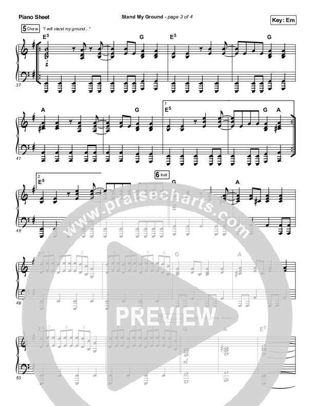 Stand My Ground Piano Sheet (Zach Williams)