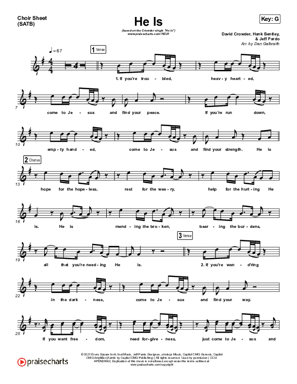 He Is Choir Vocals (SATB) (Crowder)