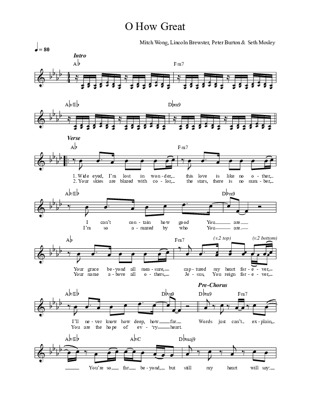 Oh How Great Lead Sheet (Lincoln Brewster)