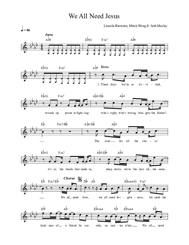 We All Need Jesus Lead Sheet (Lincoln Brewster)