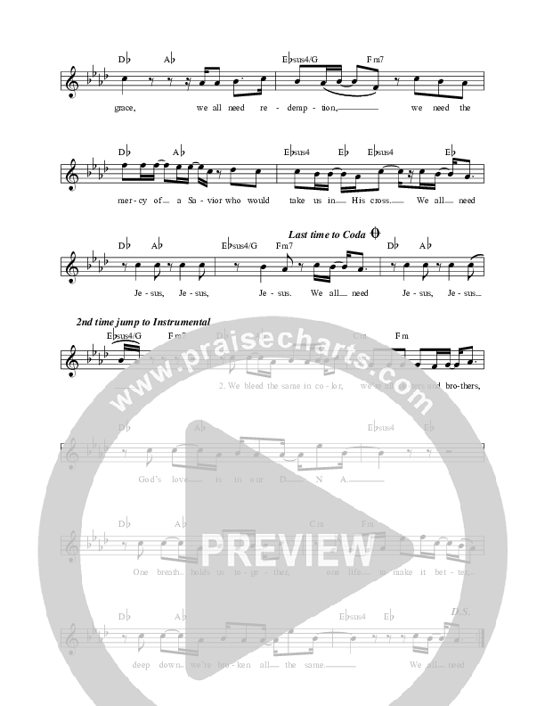 We All Need Jesus Lead Sheet (Lincoln Brewster)