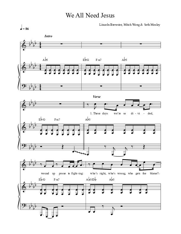 We All Need Jesus Piano/Vocal (Lincoln Brewster)