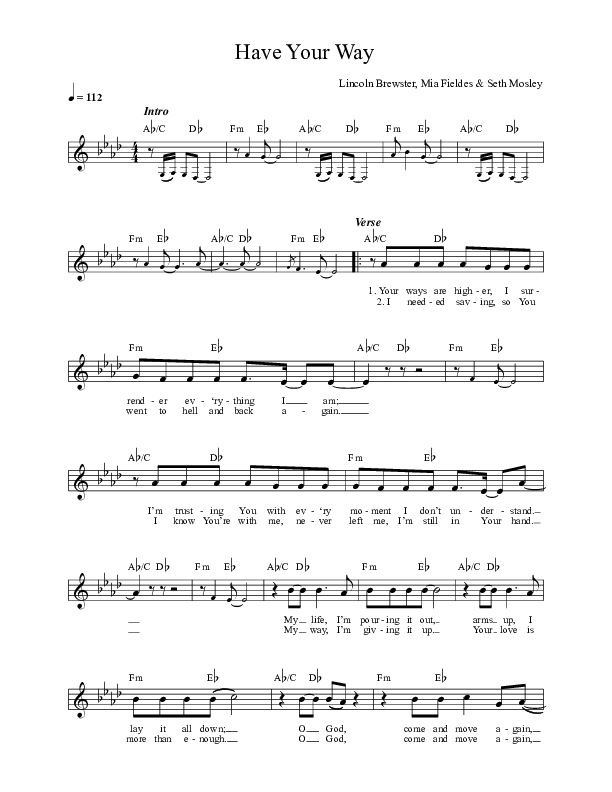 Have Your Way Lead Sheet (Lincoln Brewster)
