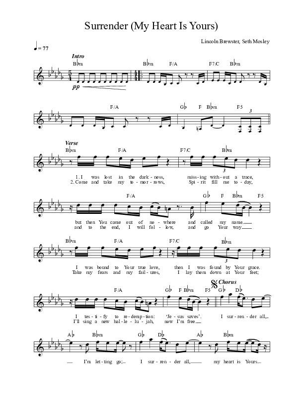 Surrender (My Heart Is Yours) Lead Sheet (Lincoln Brewster)
