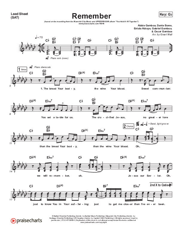 Remember Lead Sheet (SAT) (Maverick City Music / UPPERROOM)