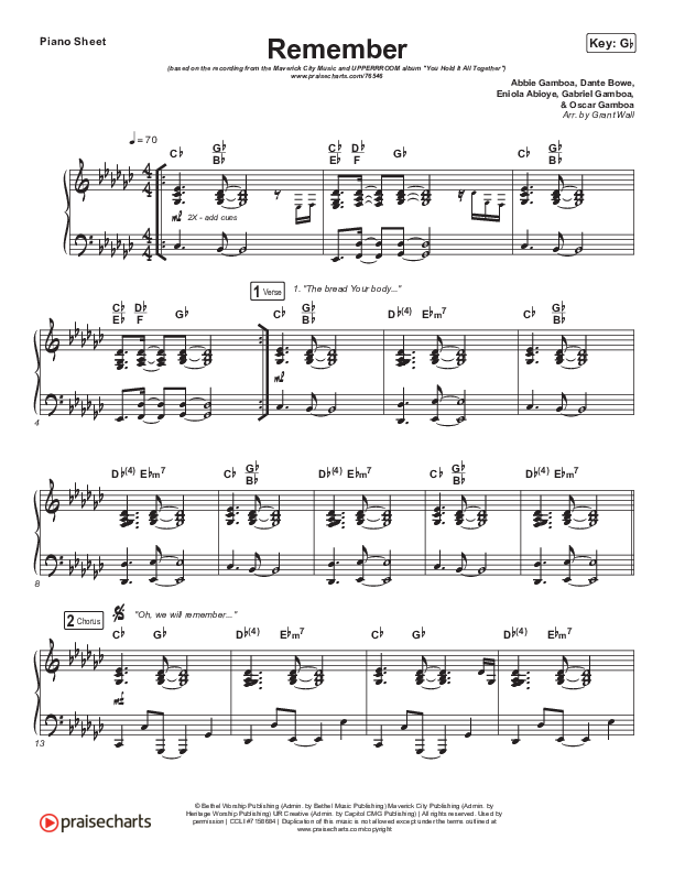 Remember Piano Sheet (Maverick City Music / UPPERROOM)