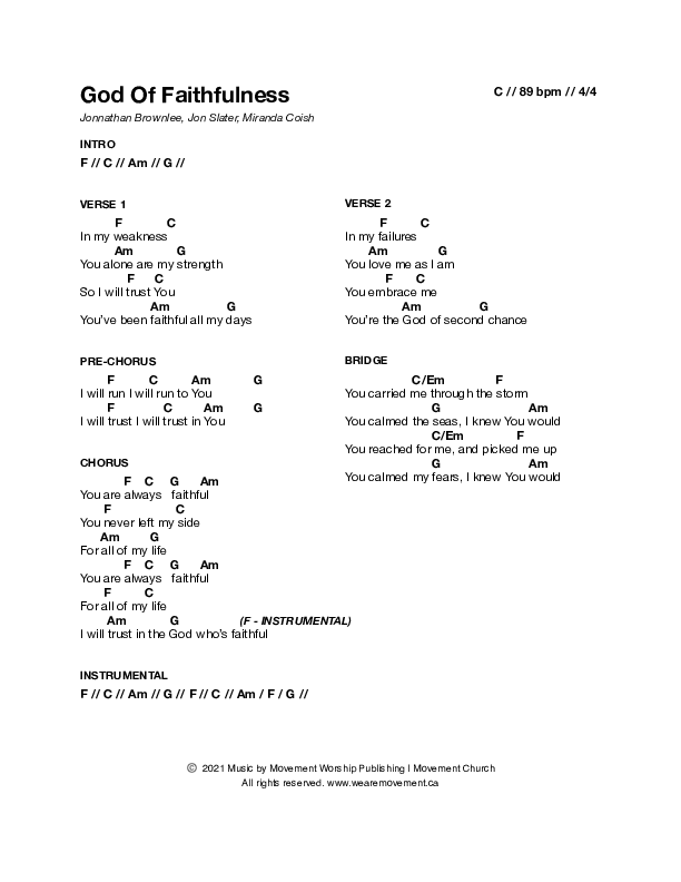 God Of Faithfulness Chord Chart (Movement Worship)