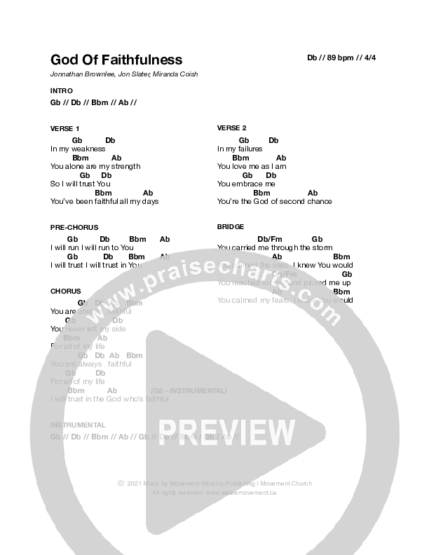 God Of Faithfulness Chord Chart (Movement Worship)