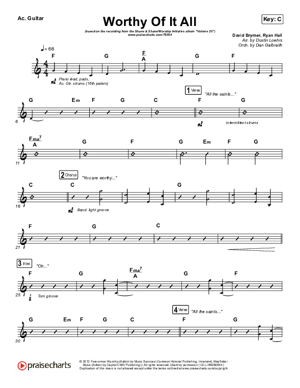 Worthy Of It All (Live) Acoustic Guitar (The Worship Initiative / Shane & Shane)