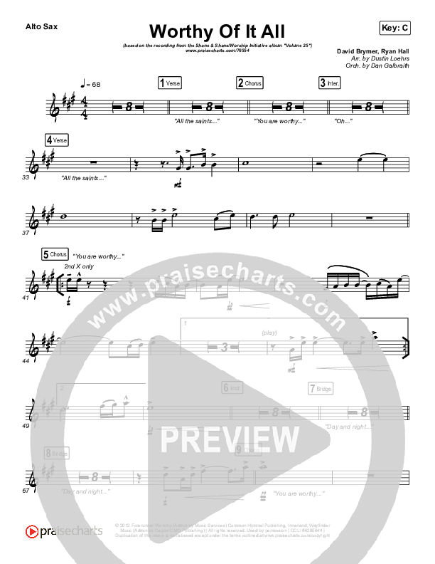 Worthy Of It All (Live) Alto Sax (The Worship Initiative / Shane & Shane)