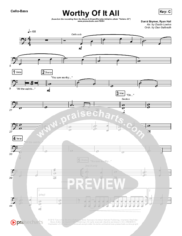 Worthy Of It All (Live) Cello/Bass (The Worship Initiative / Shane & Shane)