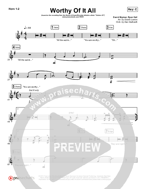 Worthy Of It All (Live) Brass Pack (The Worship Initiative / Shane & Shane)