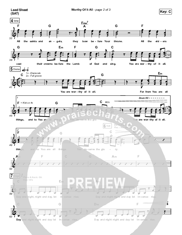 Worthy Of It All (Live) Lead Sheet (SAT) (The Worship Initiative / Shane & Shane)