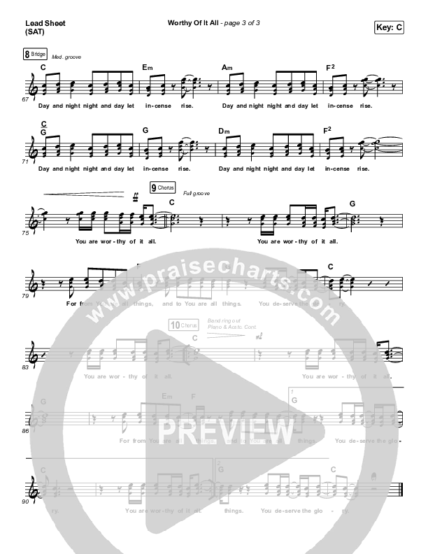 Worthy Of It All (Live) Lead Sheet (SAT) (The Worship Initiative / Shane & Shane)