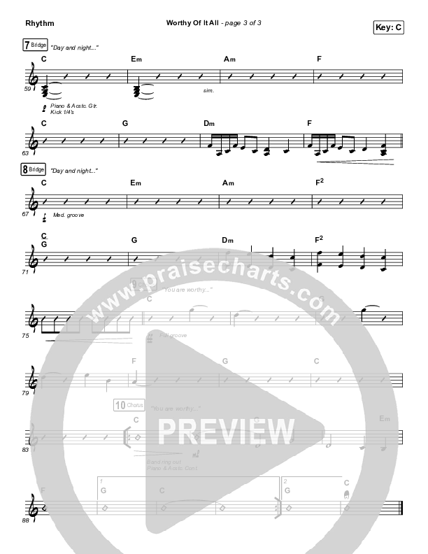 Worthy Of It All (Live) Rhythm Chart (The Worship Initiative / Shane & Shane)