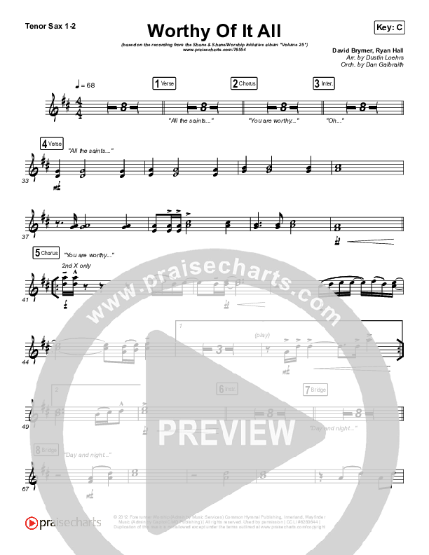Worthy Of It All (Live) Tenor Sax 1/2 (The Worship Initiative / Shane & Shane)