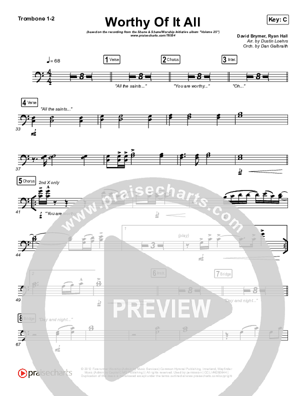 Worthy Of It All (Live) Trombone 1/2 (The Worship Initiative / Shane & Shane)