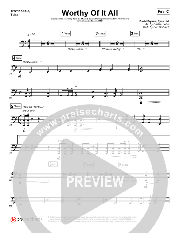 Worthy Of It All (Live) Trombone 3/Tuba (The Worship Initiative / Shane & Shane)