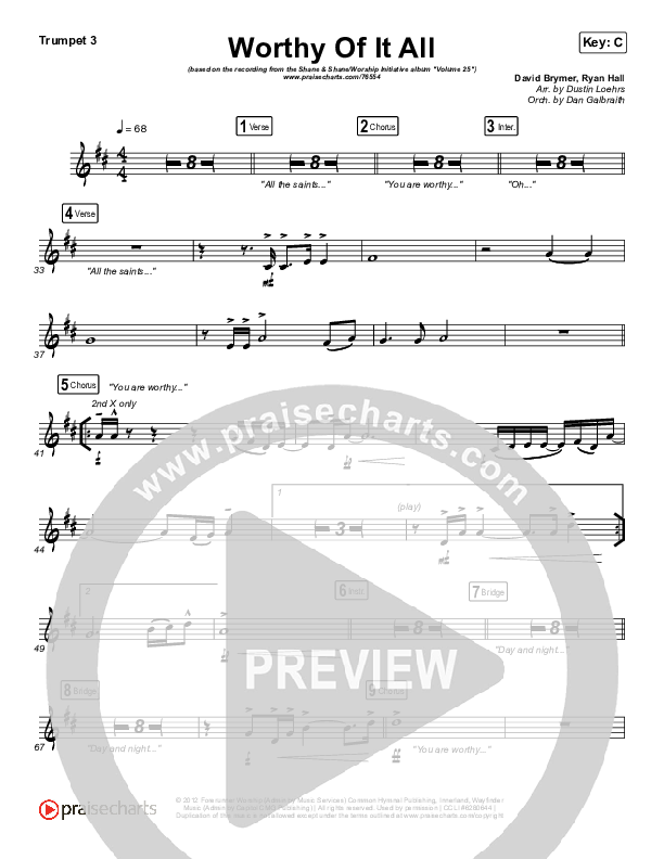 Worthy Of It All (Live) Trumpet 3 (The Worship Initiative / Shane & Shane)