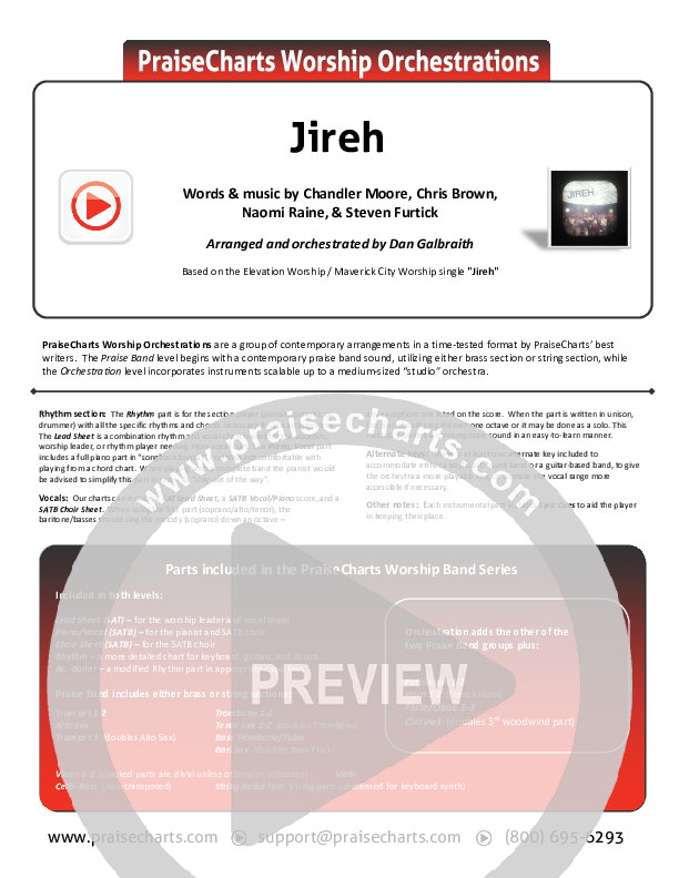 Jireh Cover Sheet (Maverick City Music / Elevation Worship / Chandler Moore / Naomi Raine)