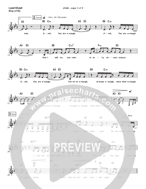 Jireh Lead Sheet (Melody) (Maverick City Music / Elevation Worship / Chandler Moore / Naomi Raine)