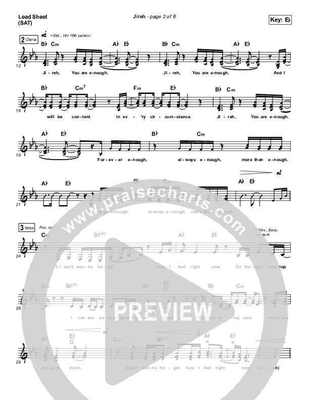 Jireh Lead Sheet (SAT) (Maverick City Music / Elevation Worship / Chandler Moore / Naomi Raine)